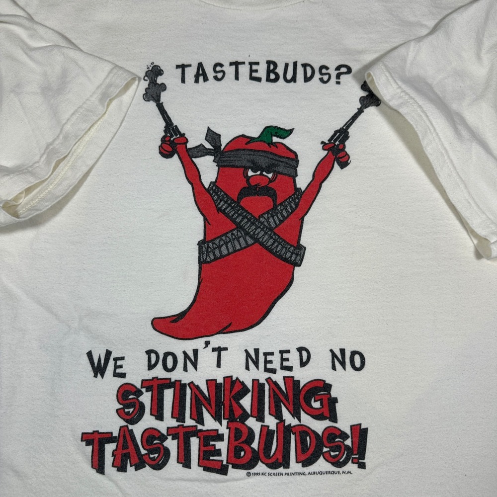 Vintage 1995 Tastebuds Chili Pepper Graphic T-Shirt White Humor 90s L/XL